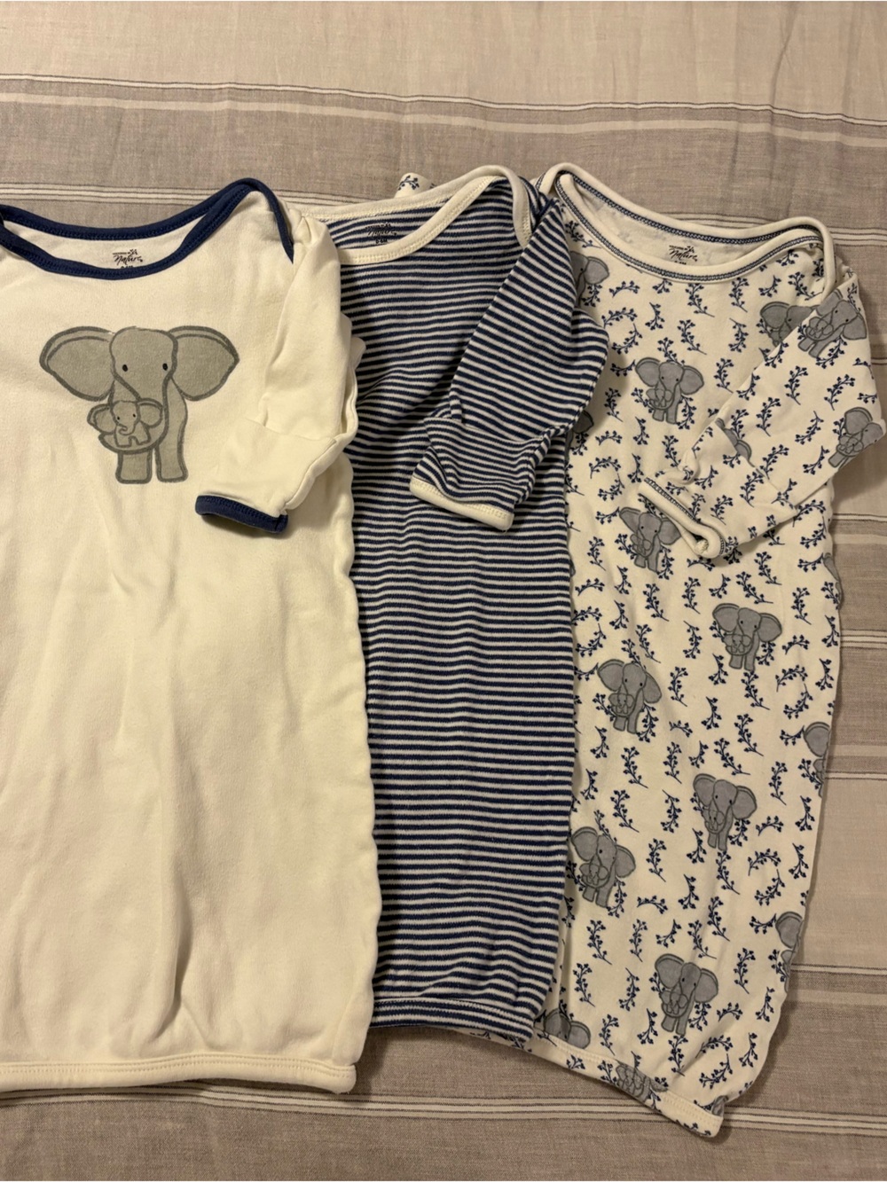 Touched by Nature Organic Cotton Gowns (Set of 3) Navy & White Elephant, 0-6M